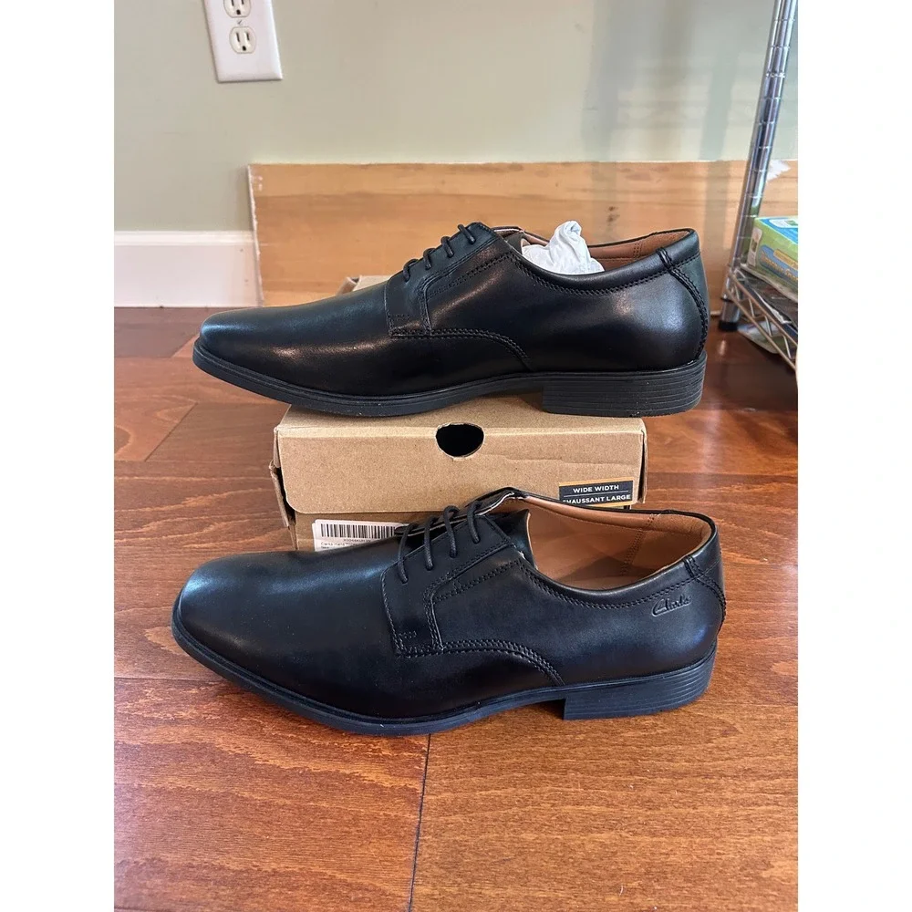 Clarks Men's‎ Tilden Plain Oxford Dark Black Lace Up Dress Shoe NEW US 10.5 W
